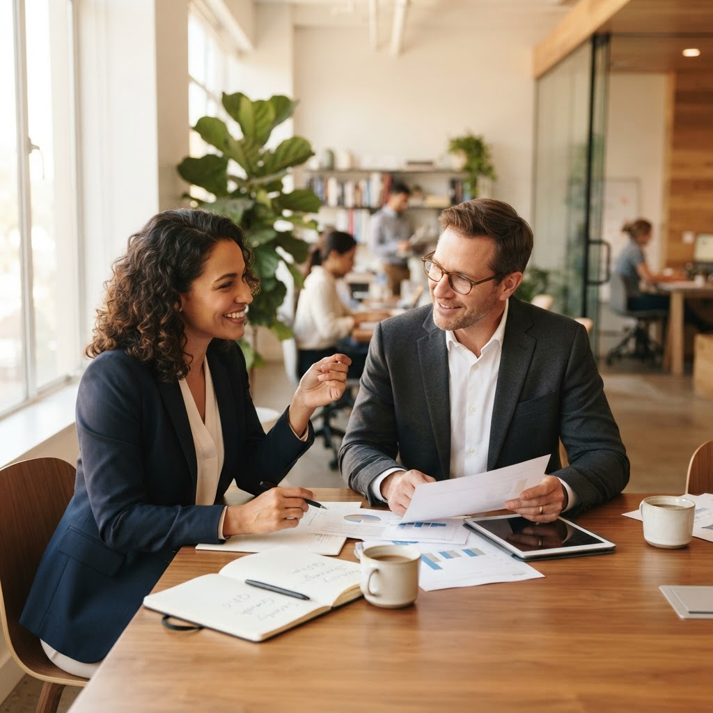 Panalabs advisors discussing strategy in the office